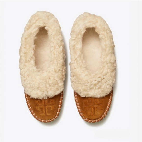 TORY BURCH Toasted Caramel Shearling Slippers NEW! Size 9.5 - Picture 9 of 12